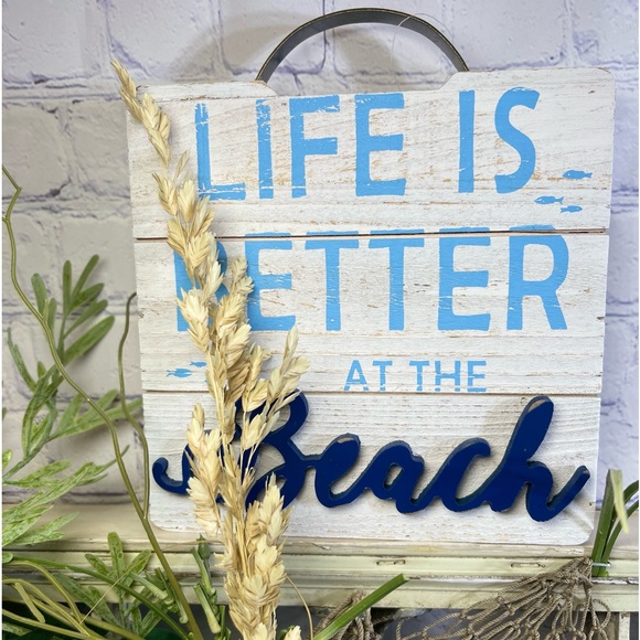 NWT- LIFE IS BETTER AT THE BEACH - Wood & Metal 3D Shadowbox Slat Sign Nautical - Picture 13 of 17
